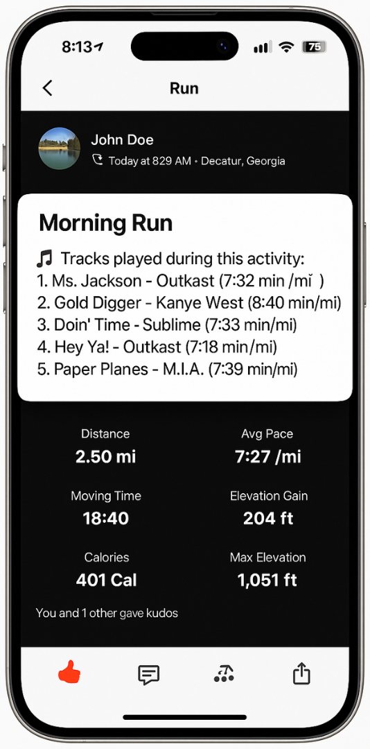 TrackTunes Strava Activity Sample